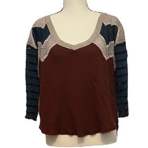 We the Free Waffle Knit Top w/ v-Neck, Quater Sleeve, Multicolor, Size: XS